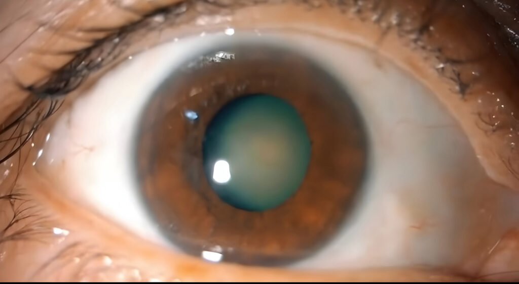 صورة توضيحية لعتامة عدسة العين